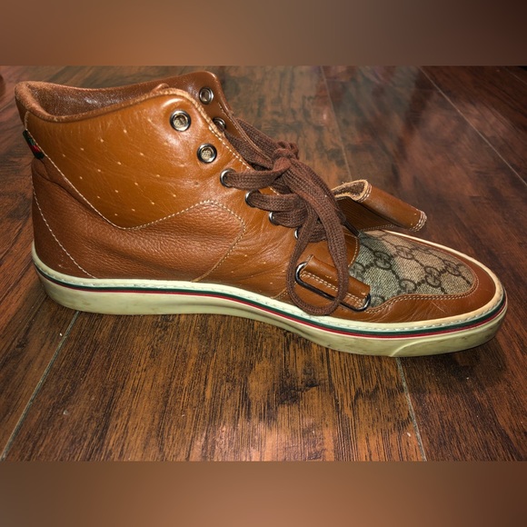 Gucci Leather Monogram Hightop Sneakers Brown SZ9.5 - Picture 5 of 12